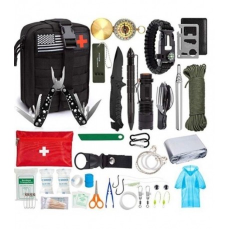 Equipo de Supervivencia Profesional Kit de Primeros Auxilios starte Kit de Supervivencia de Emergencia Linterna t/áctica de Emergencia SOS br/újula con Bolsa de Camuflaje para Aventuras de Acampada