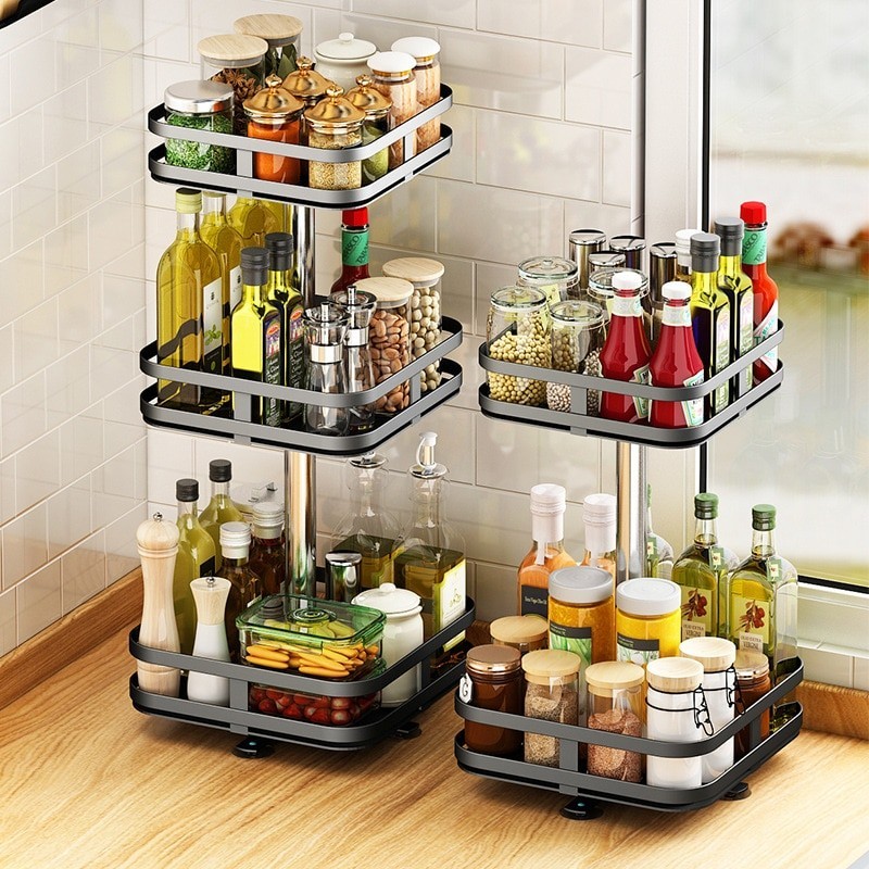 Creativi-estantes giratorios para condimentos de cocina, almacenamiento de botellas de condimentos, clasificación multifuncio...