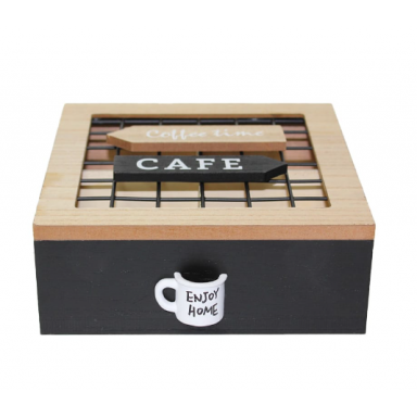 Caja porta té de madera modelo "Coffe Time" Organizacion