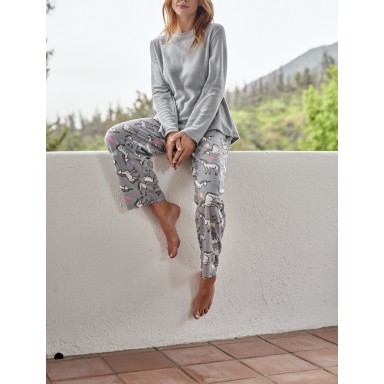 Conjunto pijama de polar gris mujer Baziani Vestuario